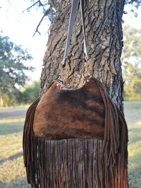 🤎🖤 Handmade Cowhide Fringe Purse | Genuine Leather | One-of-a-Kind Western Sho